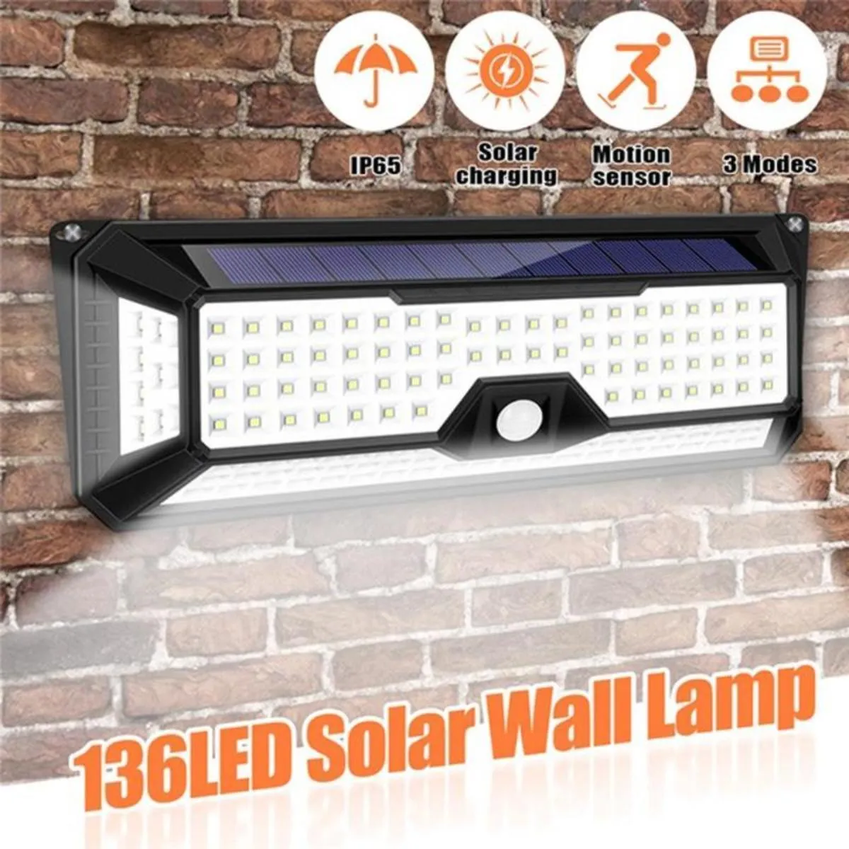 Waterproof Solar LED Motion Sensor Wall Light 3 Modes Dimmable Outdoor Garden Lamp