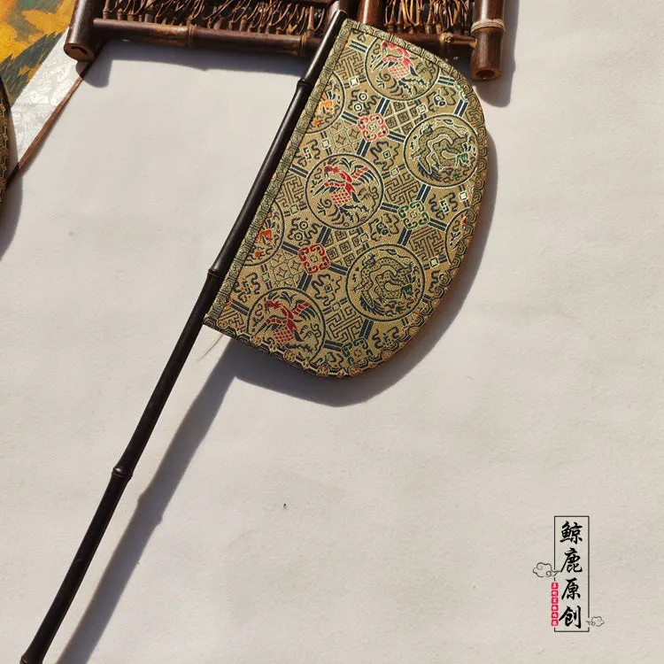 Wufu Babao 五福八宝 Five Blessings & Eight Treasures Unisex Brocade Hushan Fan