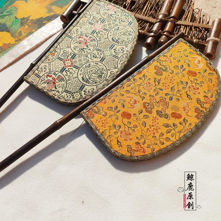 Wufu Babao 五福八宝 Five Blessings & Eight Treasures Unisex Brocade Hushan Fan