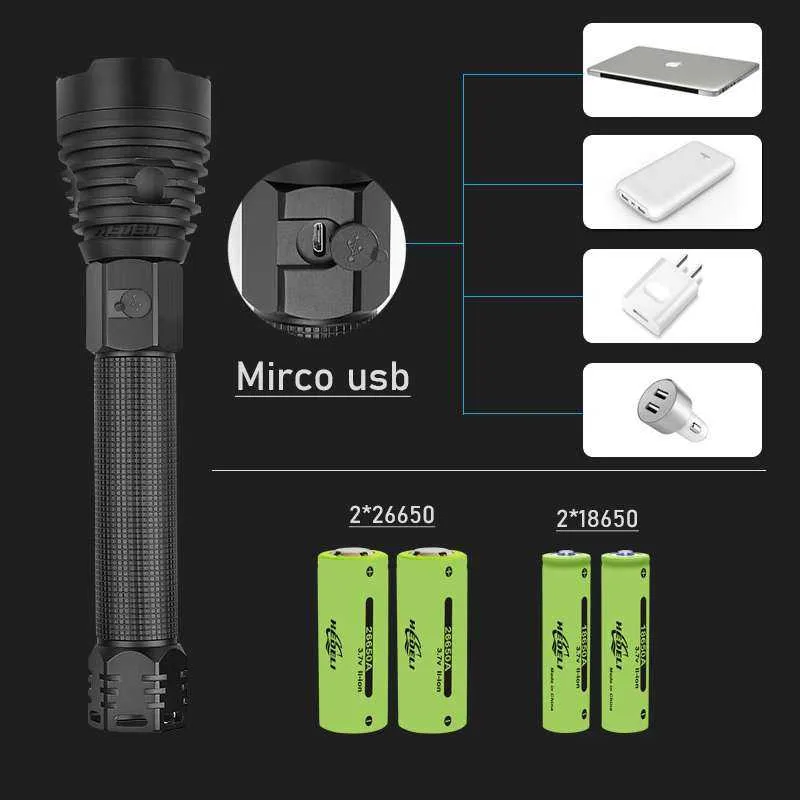 xhp90.3 most powerful led flashlight Torch Usb Xhp50 Rechargeable Tactical Flashlights 18650 or 26650 Hand Lamps Xhp70.2 Lantern