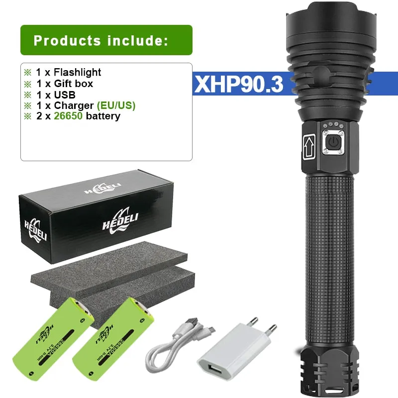 xhp90.3 most powerful led flashlight Torch Usb Xhp50 Rechargeable Tactical Flashlights 18650 or 26650 Hand Lamps Xhp70.2 Lantern