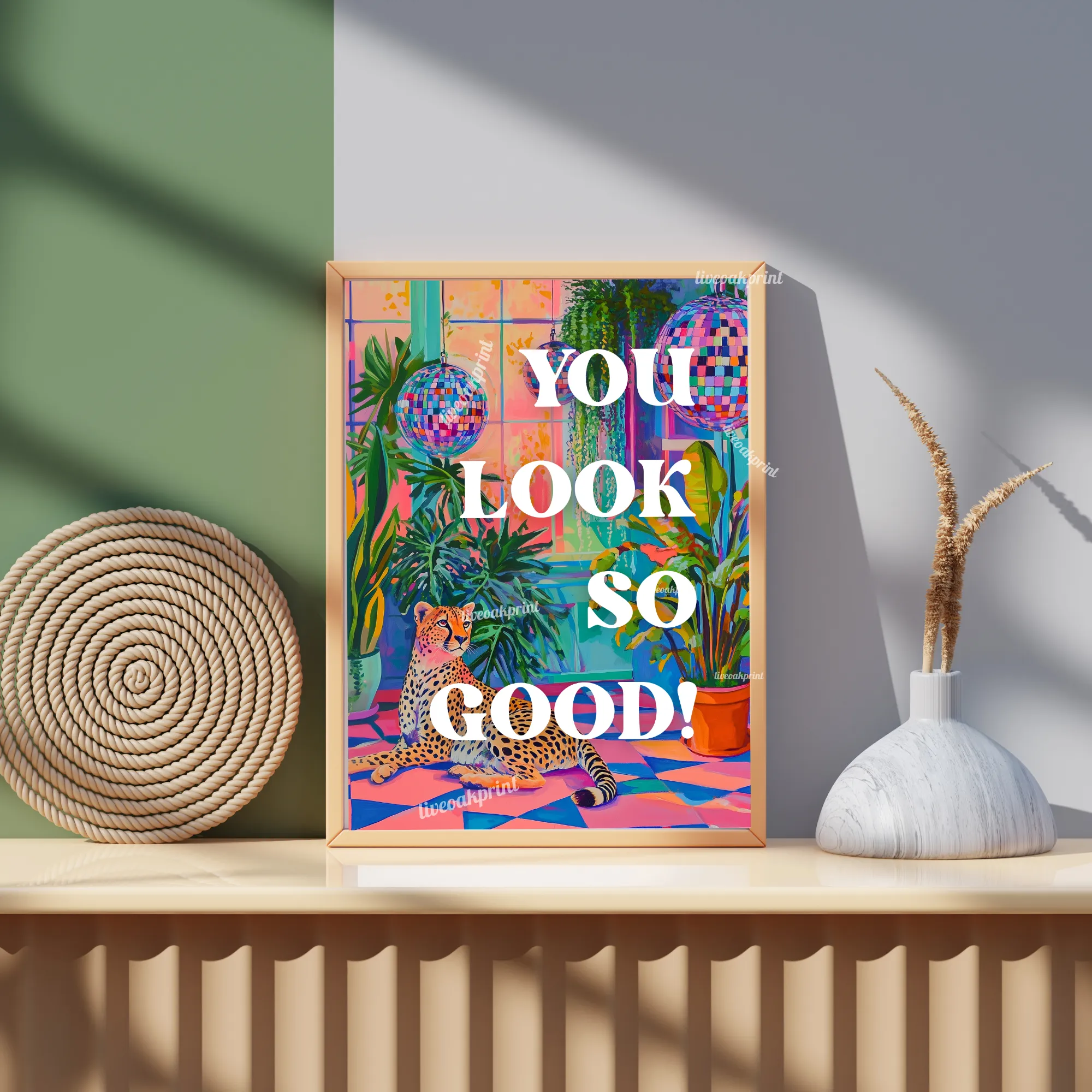 You Look So Good ! - Bathroom Typography Poster - Maximalist Bathroom Art - Vanity Decor - Y2K Wall Art - Cheetah Wall Art - Self Love