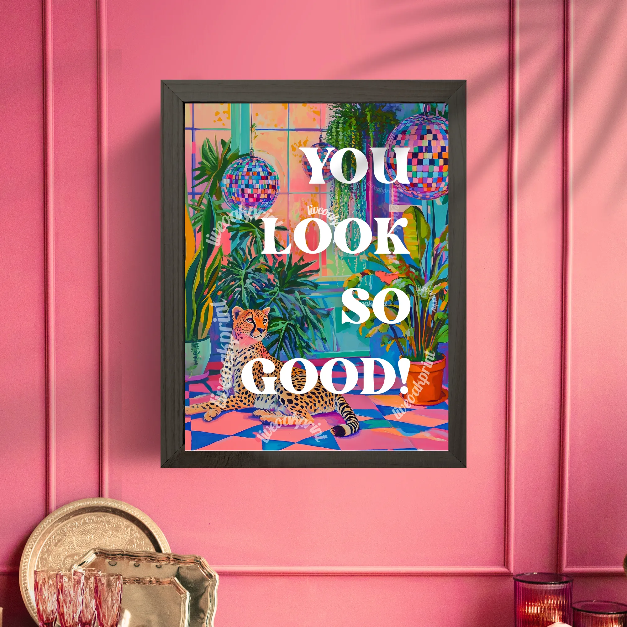 You Look So Good ! - Bathroom Typography Poster - Maximalist Bathroom Art - Vanity Decor - Y2K Wall Art - Cheetah Wall Art - Self Love