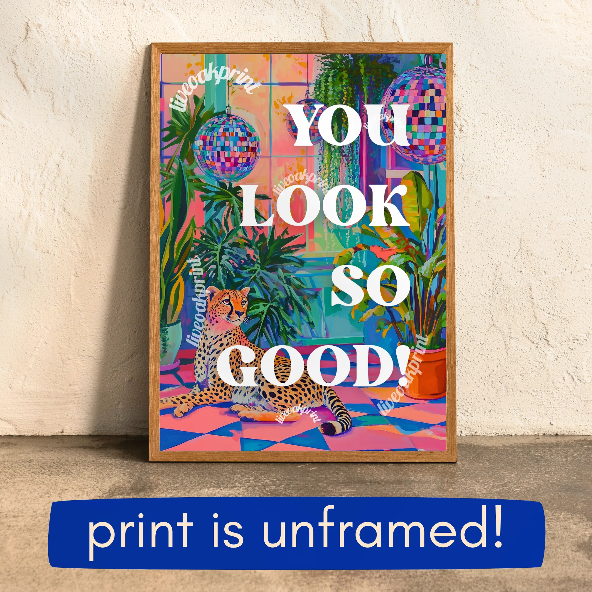 You Look So Good ! - Bathroom Typography Poster - Maximalist Bathroom Art - Vanity Decor - Y2K Wall Art - Cheetah Wall Art - Self Love